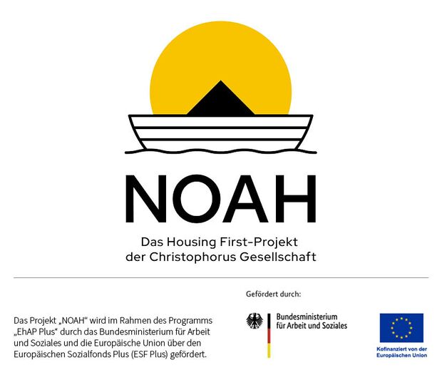 NOAH Logo oben, darunter die Förderlogos von BUND und EU